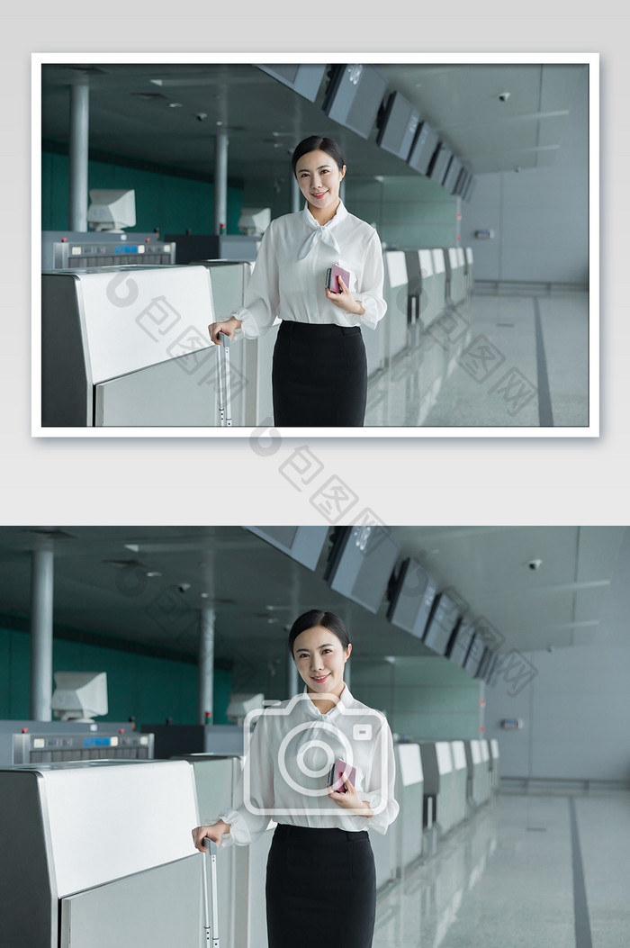商务女性出差机场办理值机摄影图片