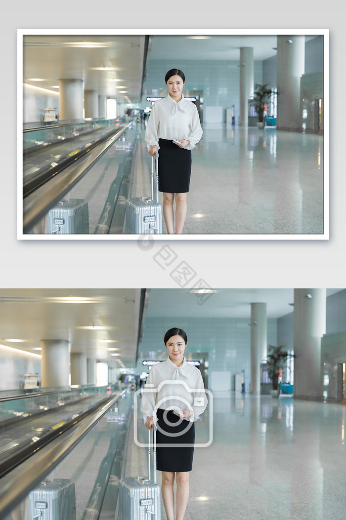 职场女性在机场微笑摄影图片