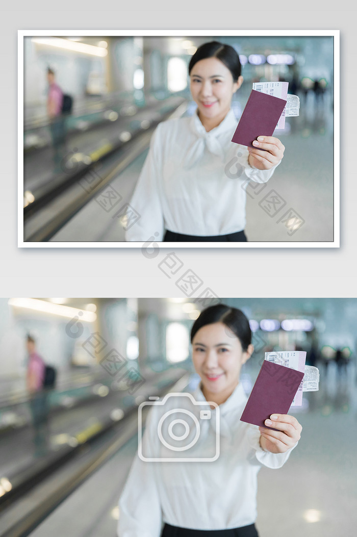 商务女性拿护照特写摄影图片
