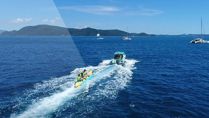 香蕉船从浅海码头出海