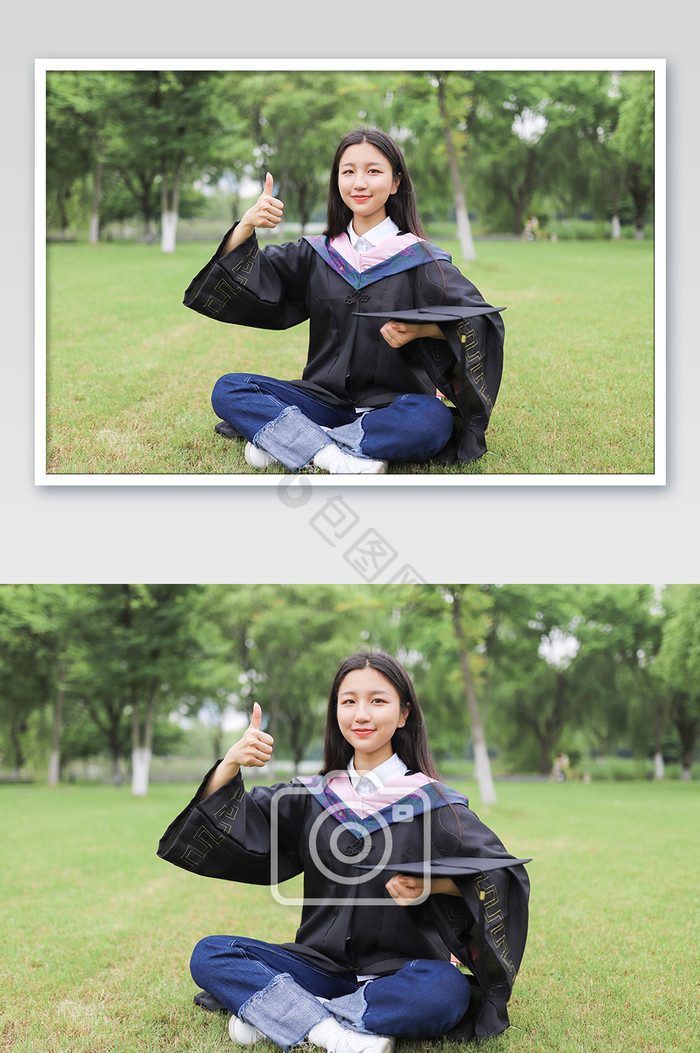 大学生毕业季学士服草地大拇指片