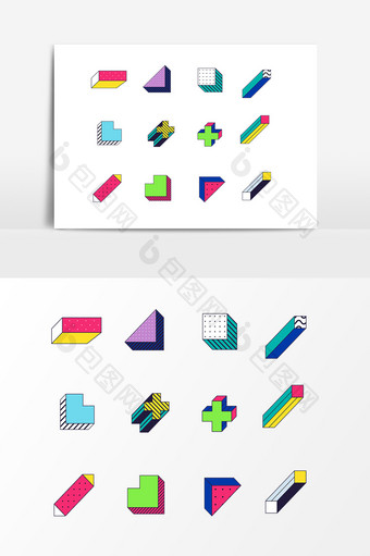 彩色几何立体色块设计素材图片