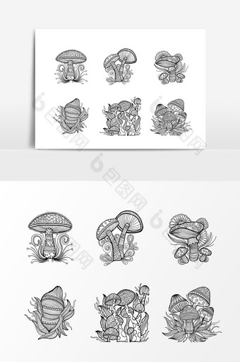 黑色野生植物蘑菇设计素材图片