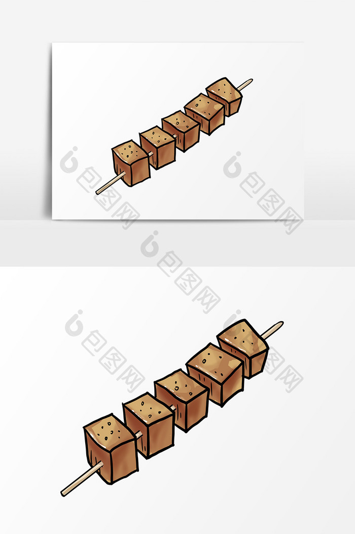 卡通手绘一串烤鱼豆腐
