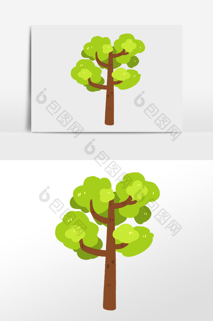 手绘卡通绿色植物小树插画
