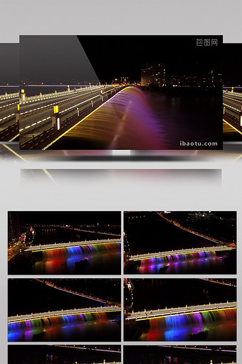 高清航拍彩虹桥灯光秀渐变视频素材图片