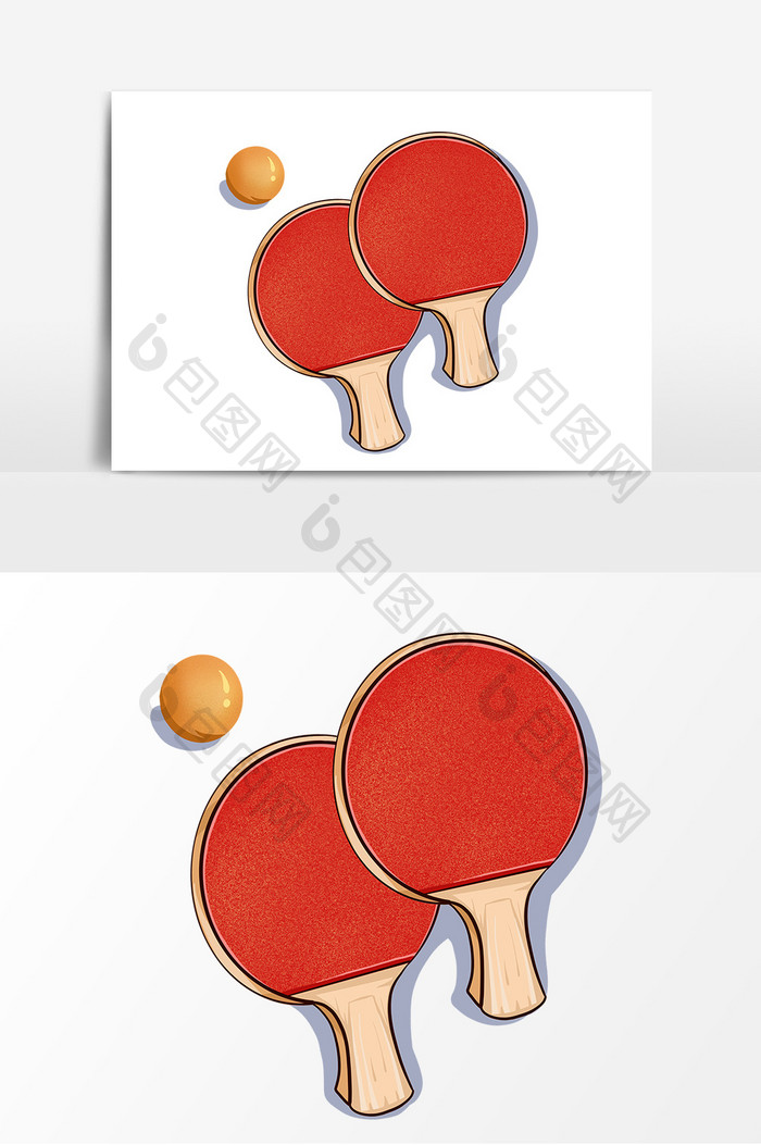 乒乓球拍手绘卡通元素