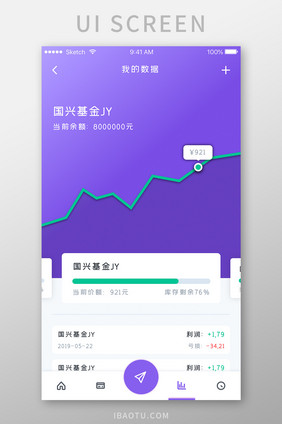紫色渐变数据走势图表界面UI设计