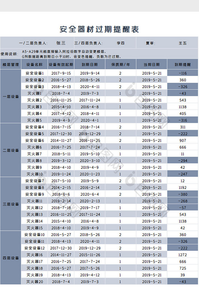 过期提醒表Excel模板