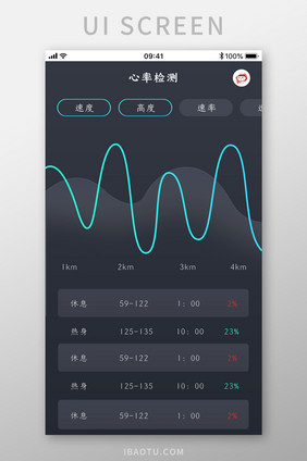 蓝绿色科技感运动心率检测APP界面UI设