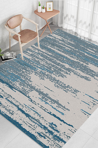 现代ins北欧简约蓝色客厅地毯图案图片
