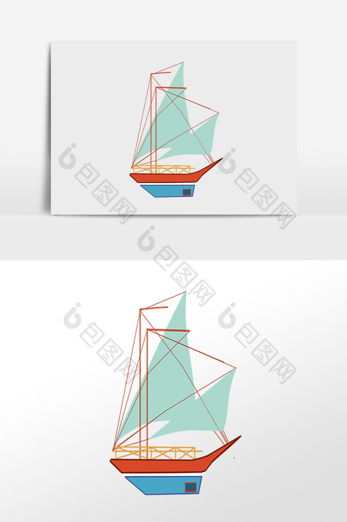 手绘航海出海交通工具帆船插画