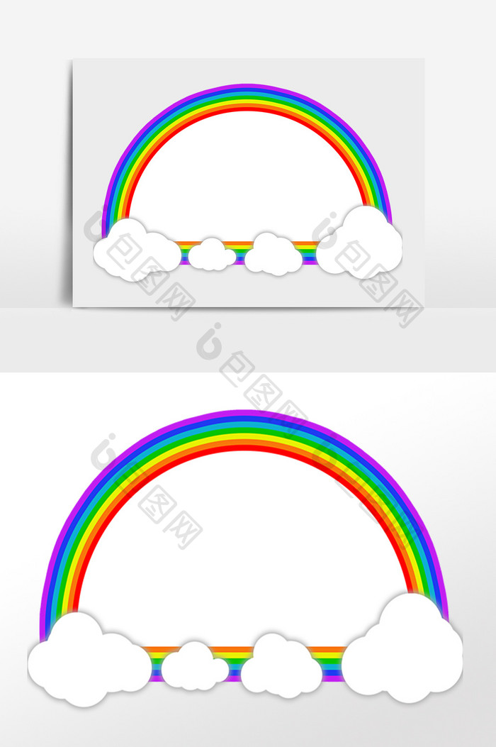 手绘卡通天气彩虹边框插画