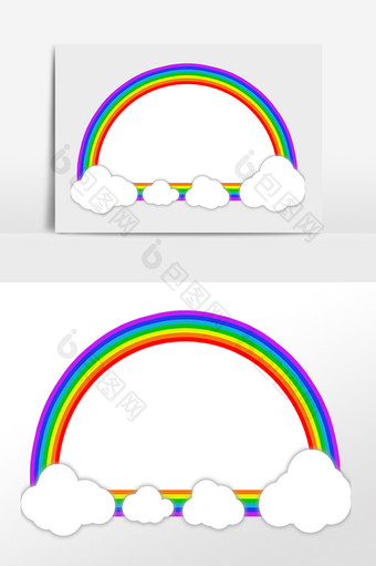手绘卡通天气彩虹边框插画图片