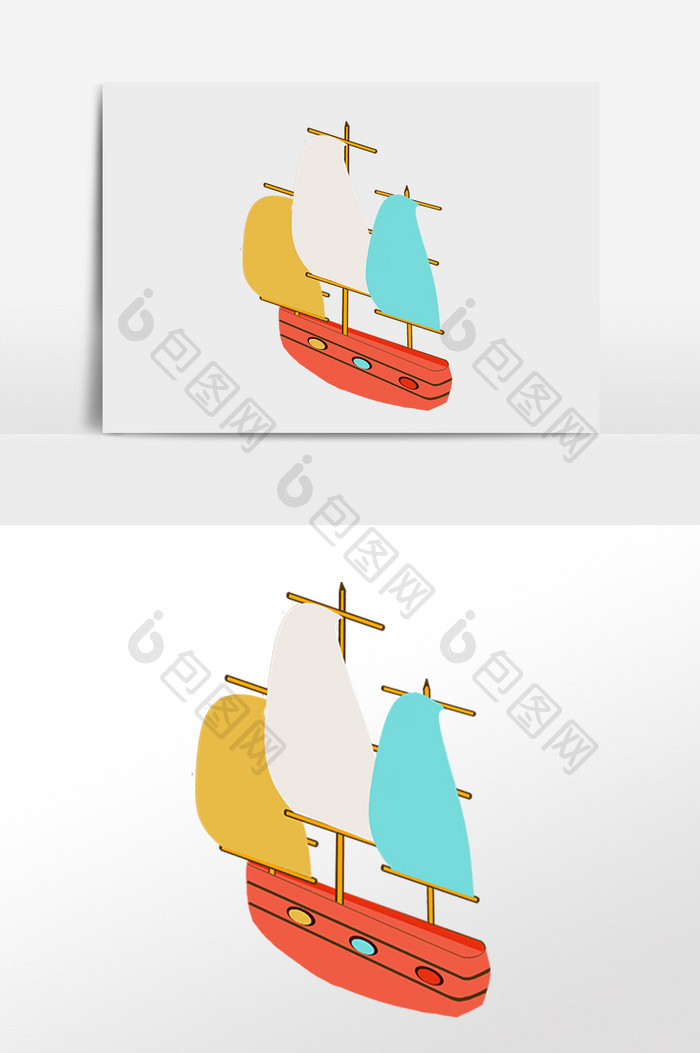 手绘航海交通工具彩色帆船插画