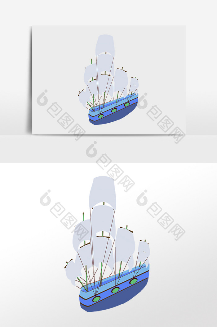 手绘航海交通工具帆船插画