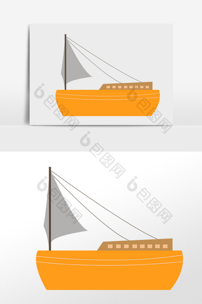 手绘航海交通工具黄色帆船插画