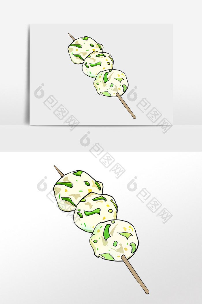 手绘特色食物小吃菜丸子插画