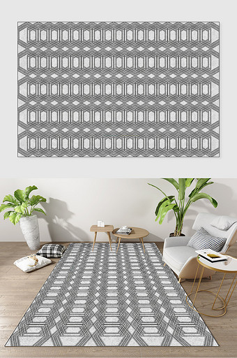 简约北欧风灰色几何纹理印花地毯图案图片