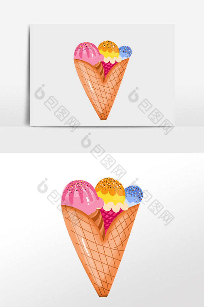 手绘夏季甜品冷饮蛋筒冰淇淋插画
