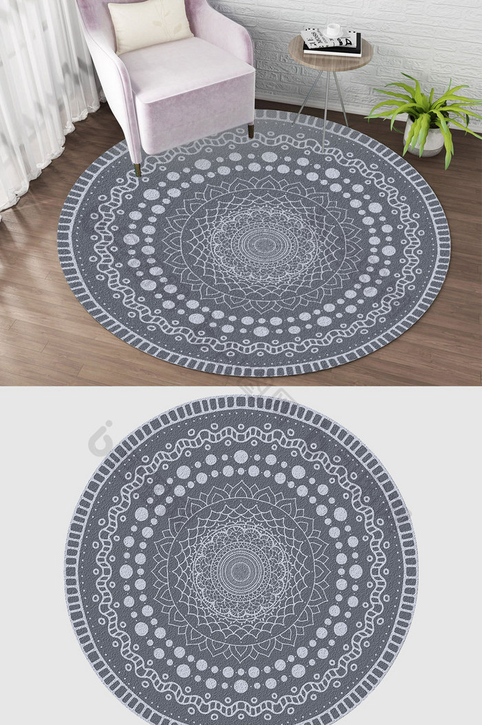 欧式花纹线条圆点组合圆形地毯图案