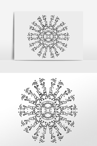 手绘黑色传统宗教花纹插画