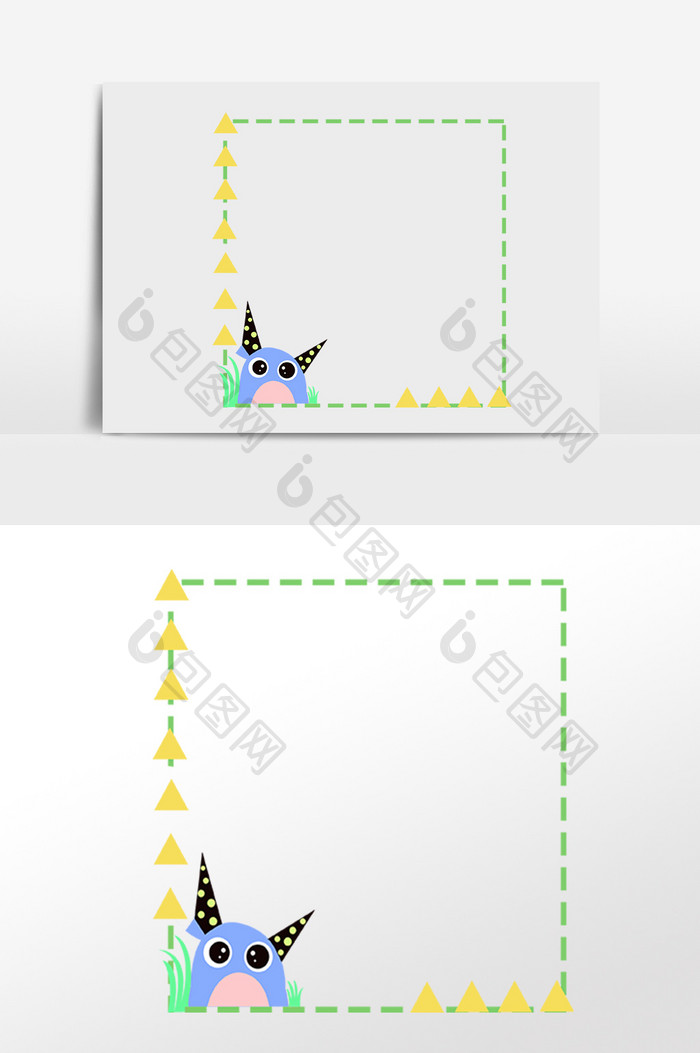 卡通可爱蓝色动物边框插画