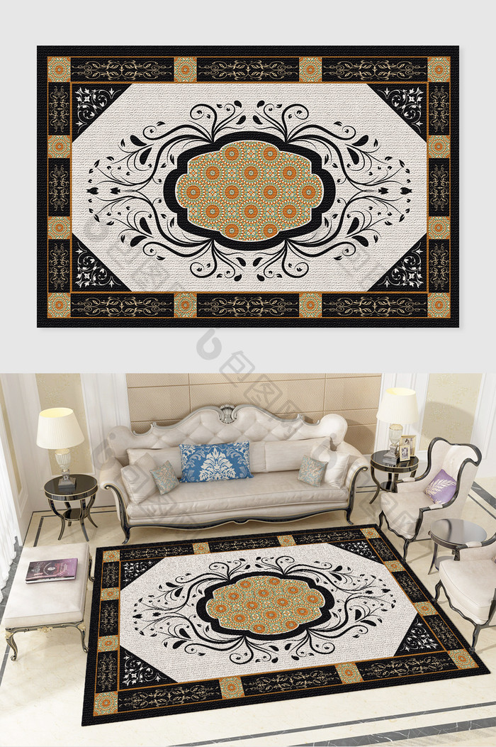 欧式古典轻奢宫廷风花纹客厅地毯图案