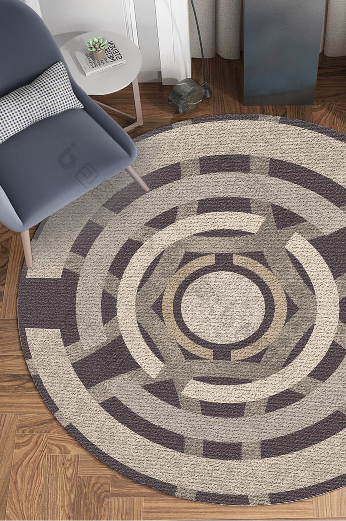北欧轻奢深色系几何客厅卧室圆形地毯图案
