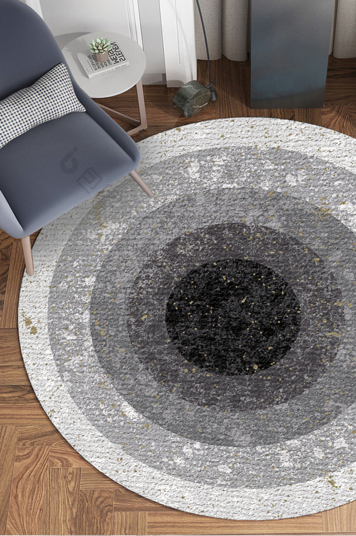 北欧风黑白灰圆形色块纹理客厅圆形地毯图案
