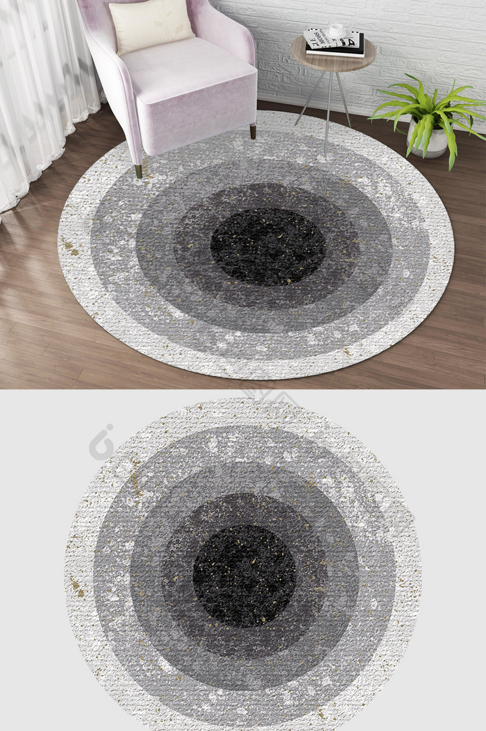 北欧风黑白灰圆形色块纹理客厅圆形地毯图案