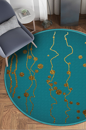 北欧现代风格金色线条印花艺术地毯图案图片