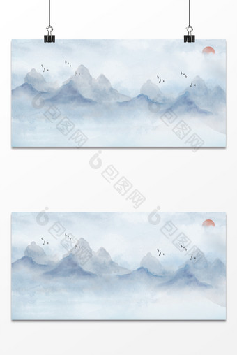 复古山水水墨中国风大气背景图片