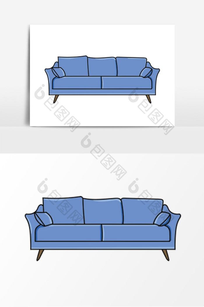 手绘布艺蓝色沙发元素