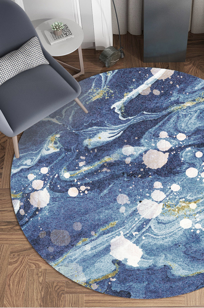 北欧油画质感抽象海浪图案圆形地毯图案图片