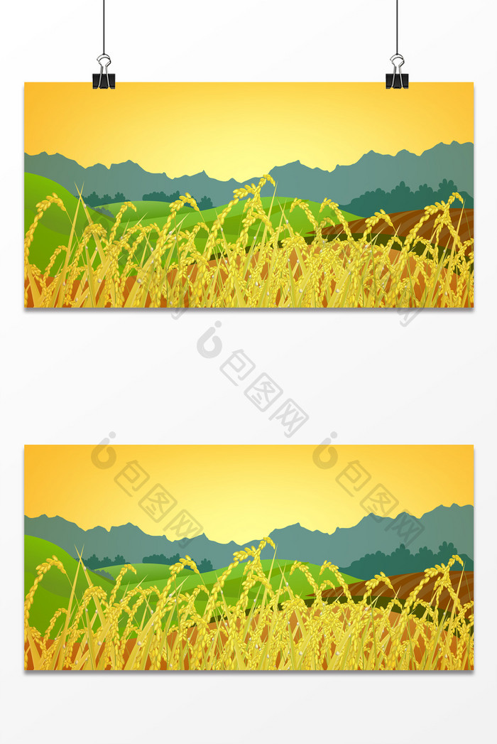 卡通手绘芒种播种节气小麦堆叠背景