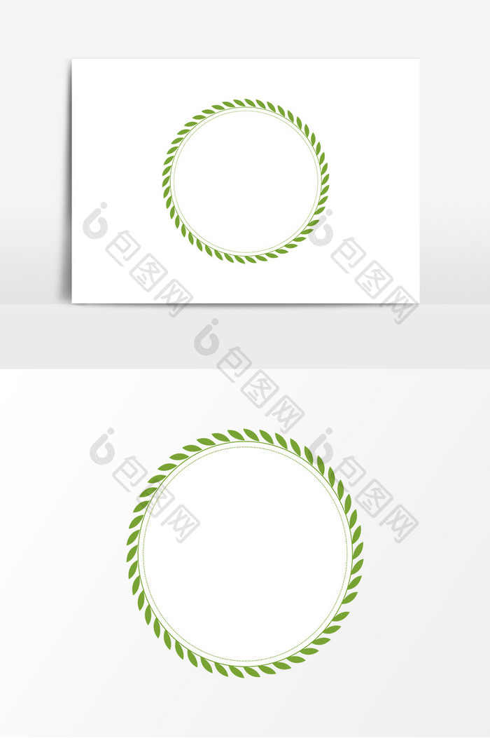 圆形边框绿色叶子装饰元素