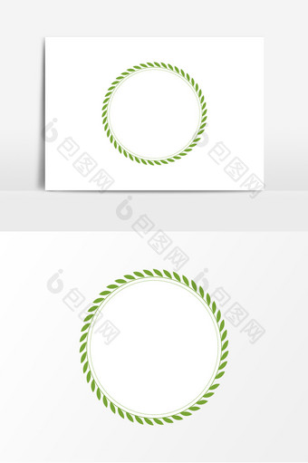 圆形边框绿色叶子装饰元素图片