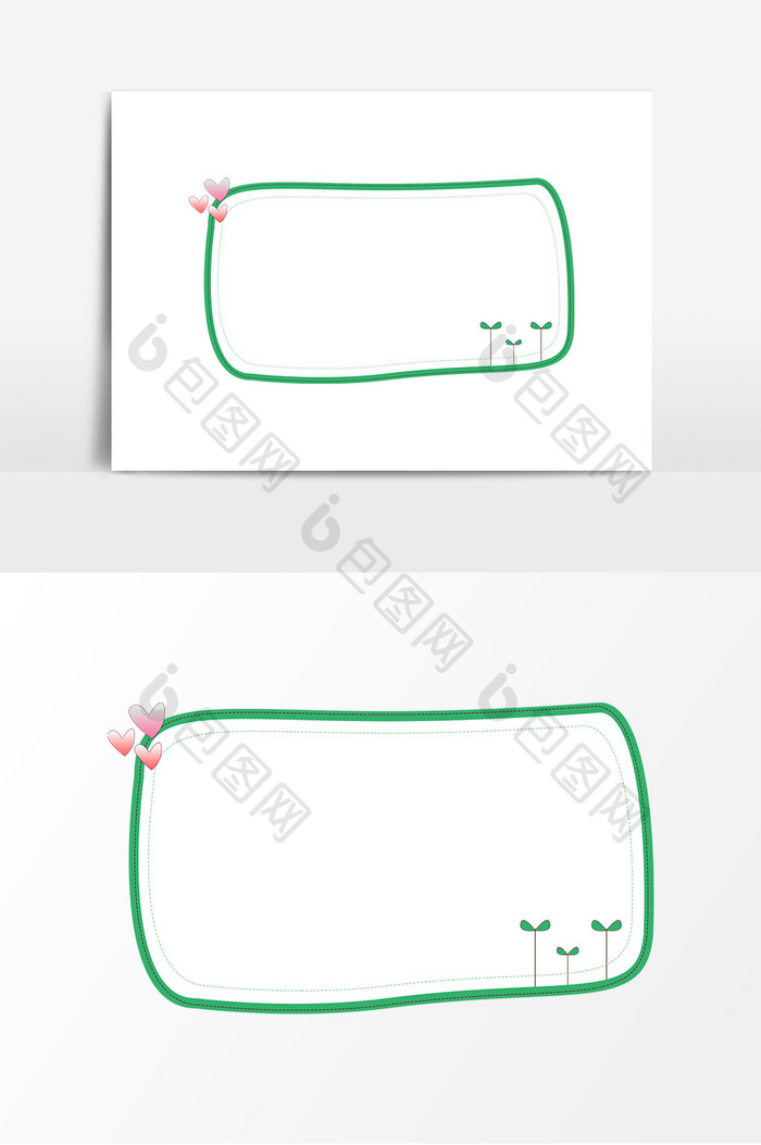 长方形边框绿色花草装饰元素