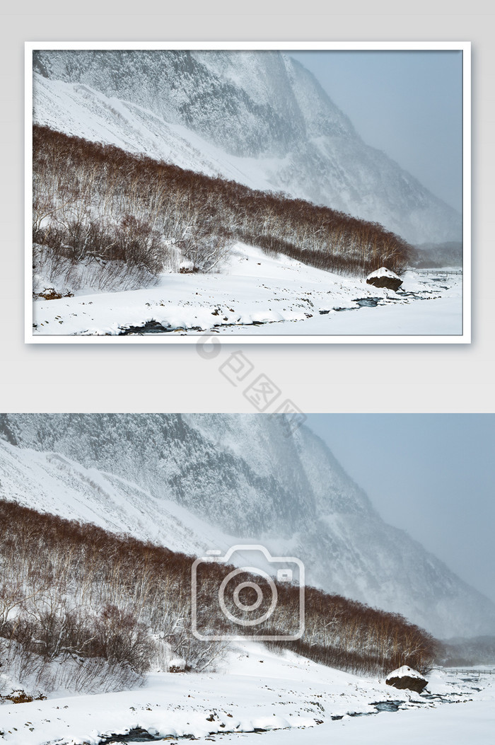 长白山脉原始森林冬季大雪摄影图片