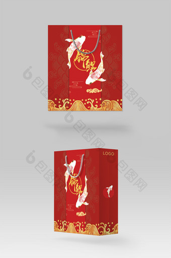 红色中国风锦鲤手提袋图片