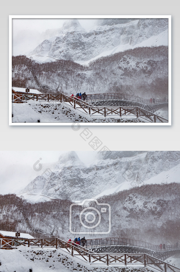 长白山脉冬季大雪风光摄影图