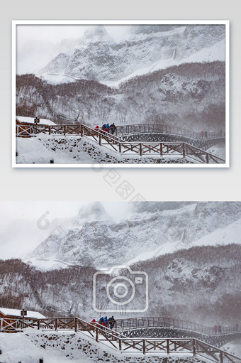 长白山脉冬季大雪风光摄影图图片