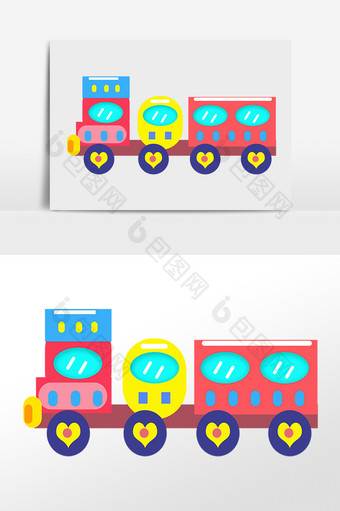 手绘儿童节快乐卡通玩具小火车插画图片