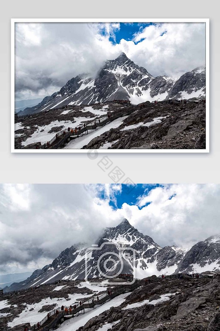 蓝天白云下玉龙雪山摄影图片