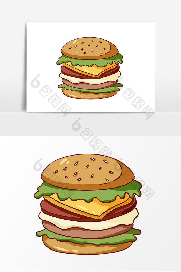 手绘简约食物汉堡元素