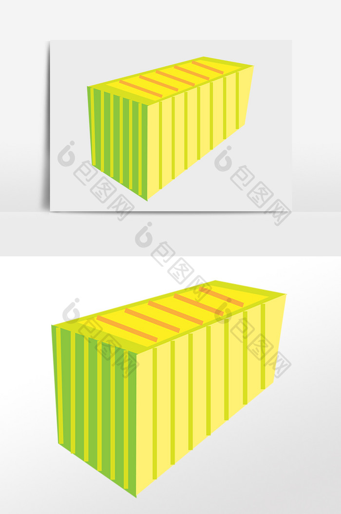 手绘货物运输立体绿色集装箱插画