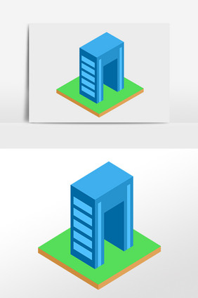 手绘2.5D立体教学楼建筑插画