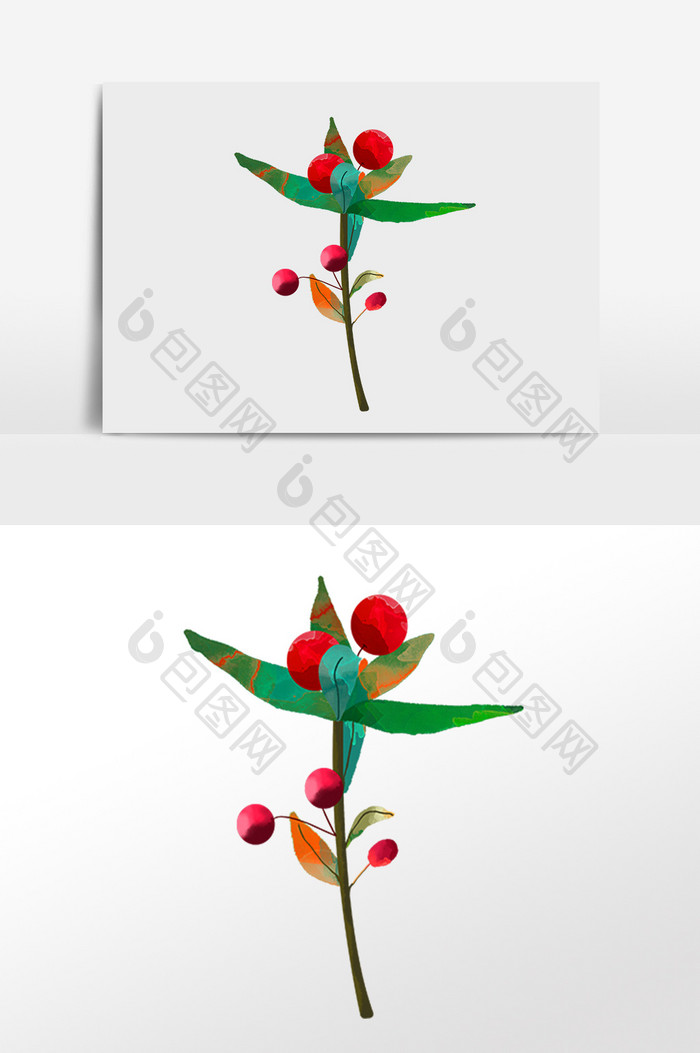 手绘植物红色花朵花枝插画