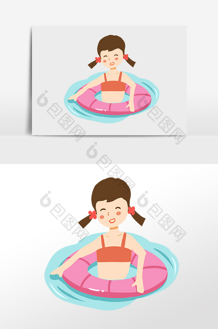 手绘儿童节泳池游泳小女孩插画